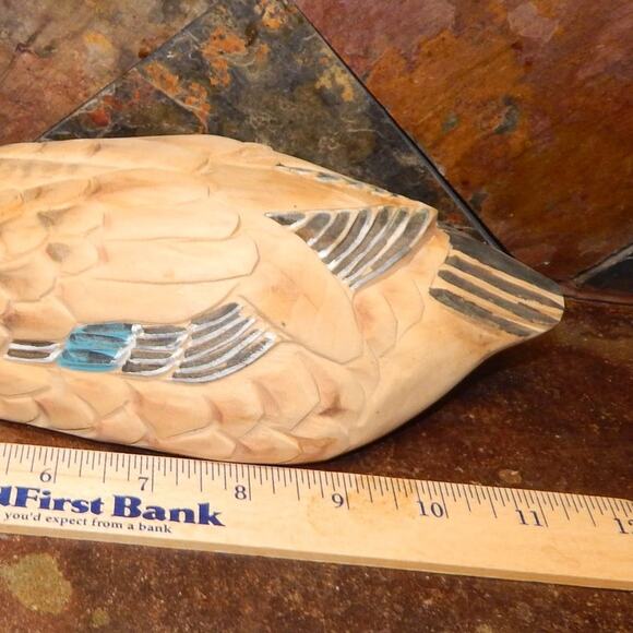 Beautiful Carved Burned & Painted Unmarked Wood Duck  Sculpture - Picture 9 of 12